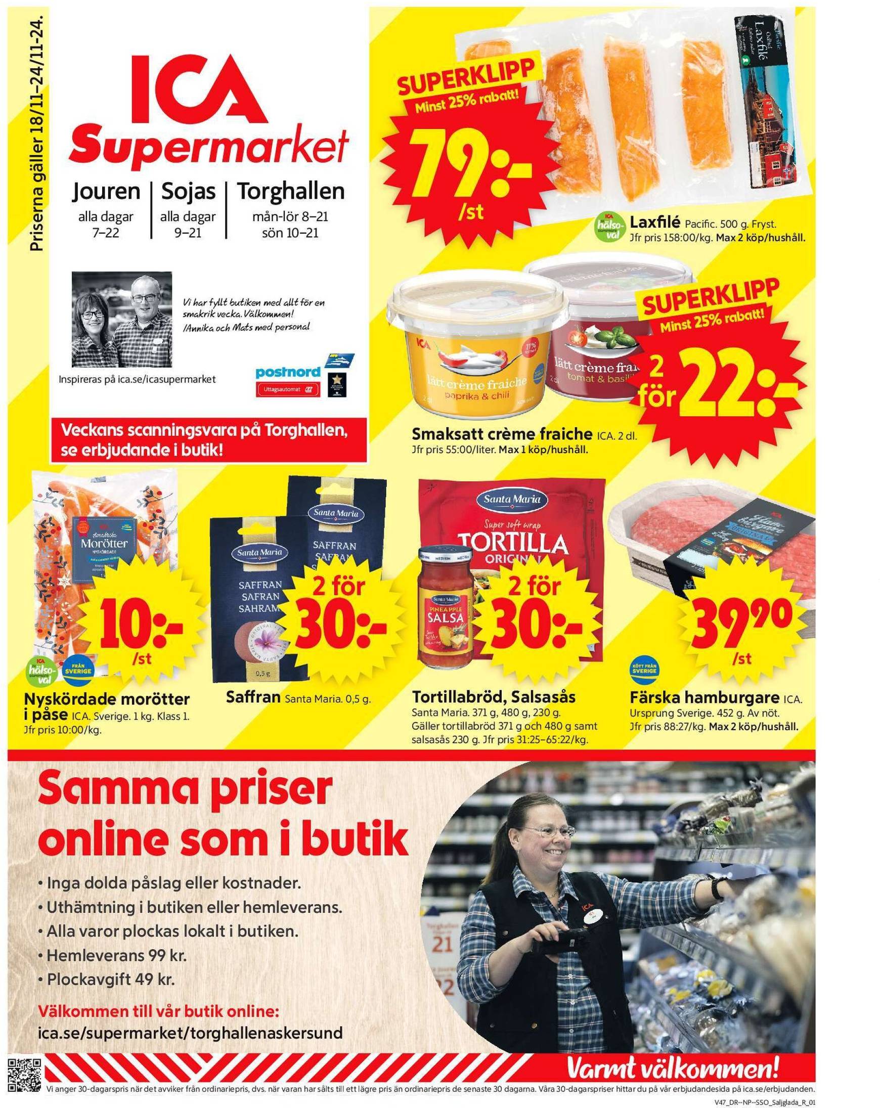 ICA Supermarket-reklambladet är giltigt från 18.11. - 24.11.