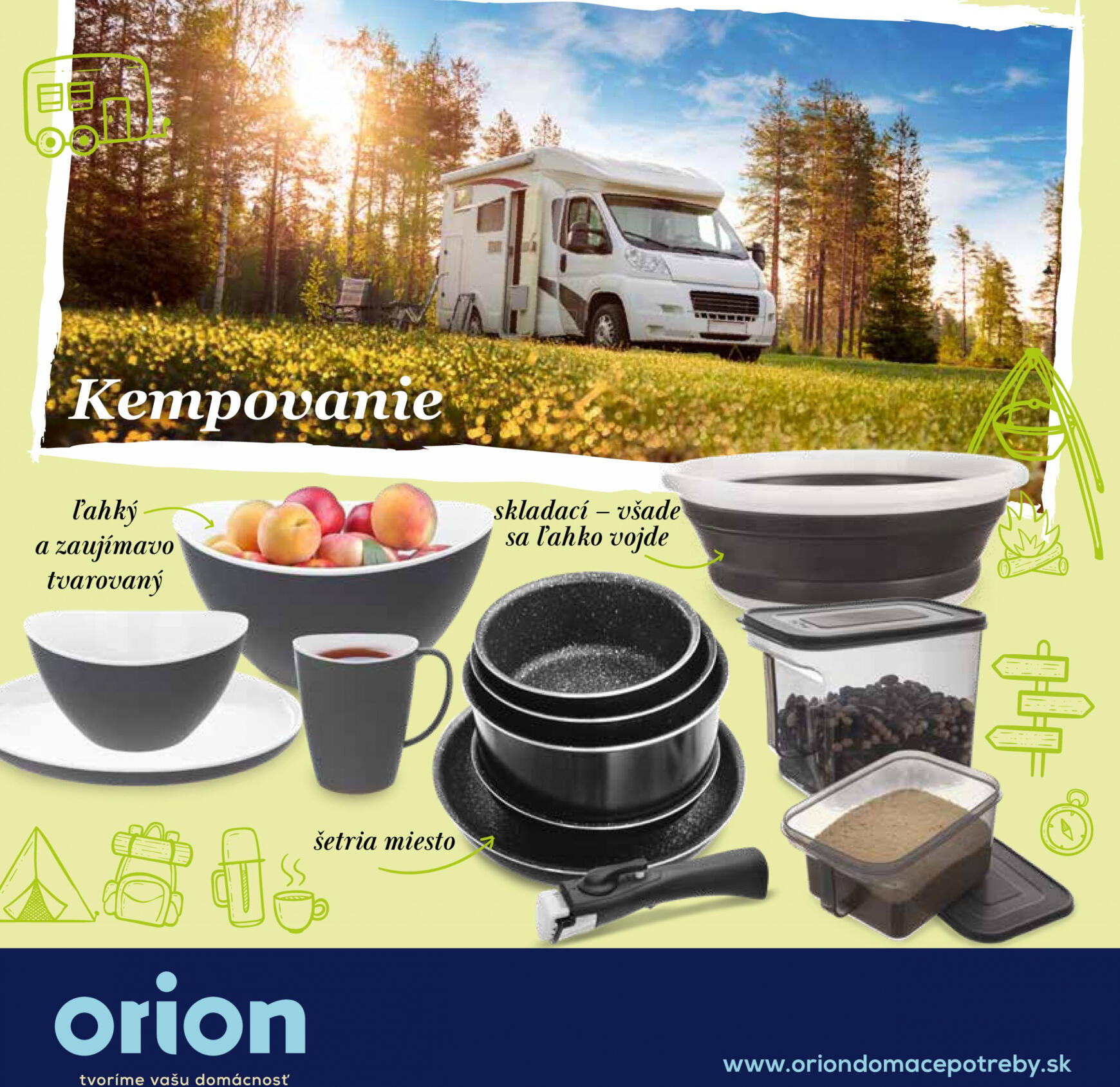 Orion - Kempovanie, riad do karavanu, varenie v prírode